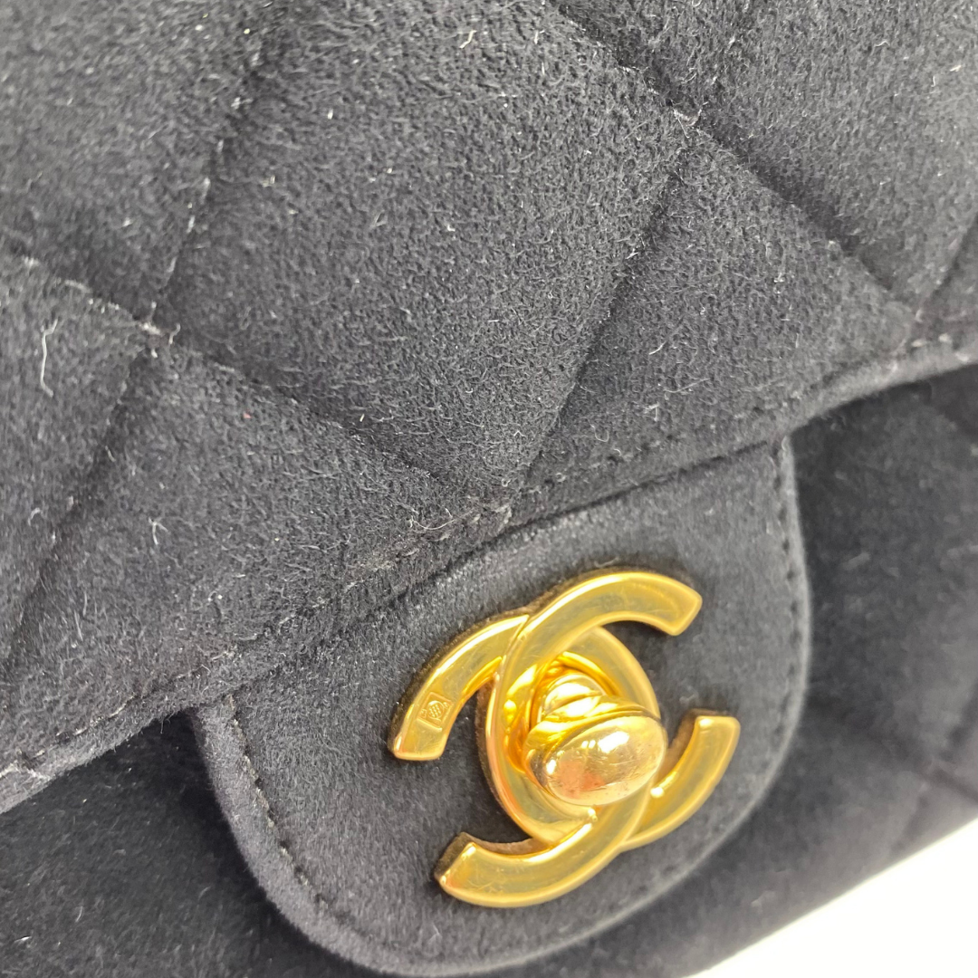 Yukina, 7 Series Mini Matelasse Black Suede Gold Hardware with seal only