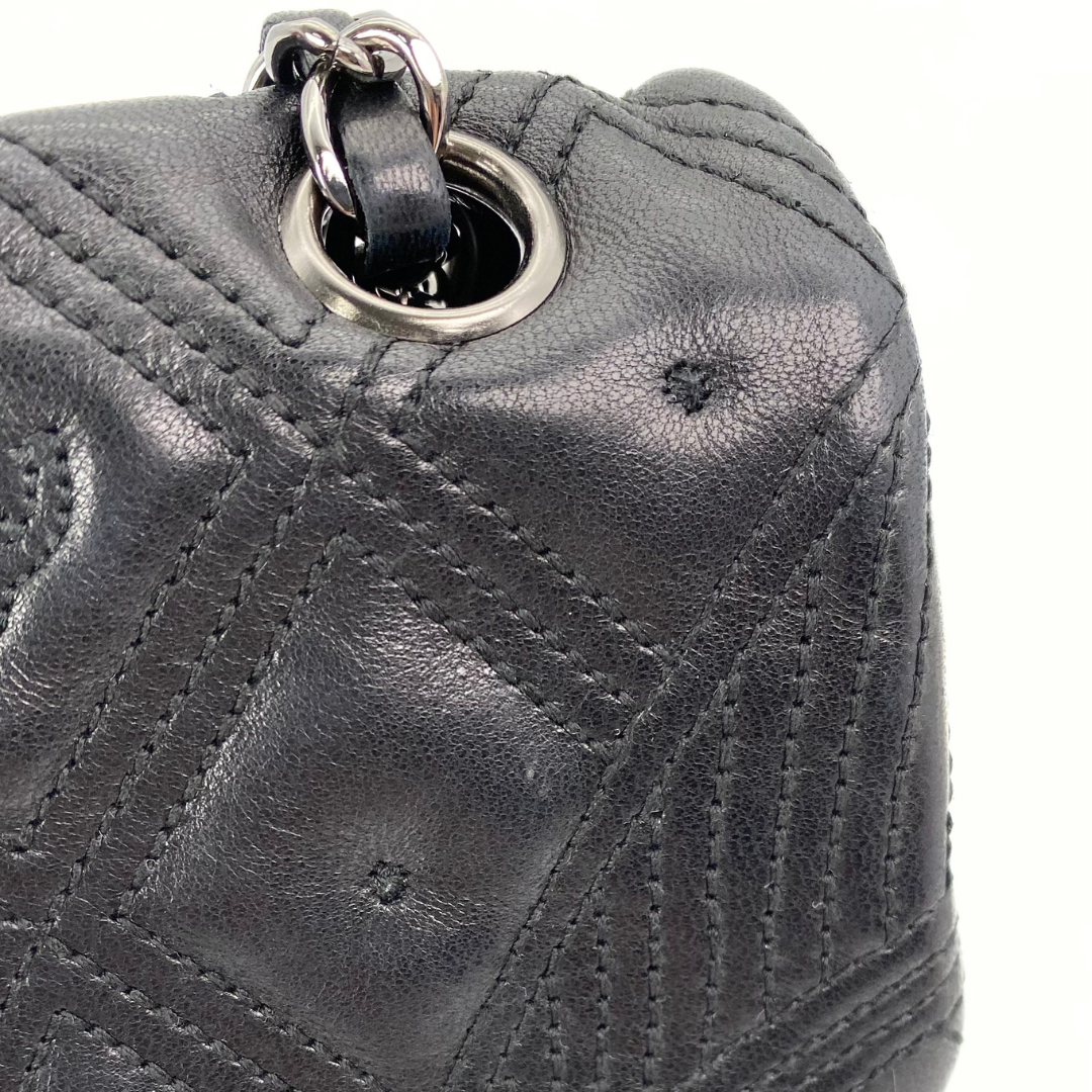 Ruelle, 10 Series Camellia Icon Motif Black Lambskin with seal only