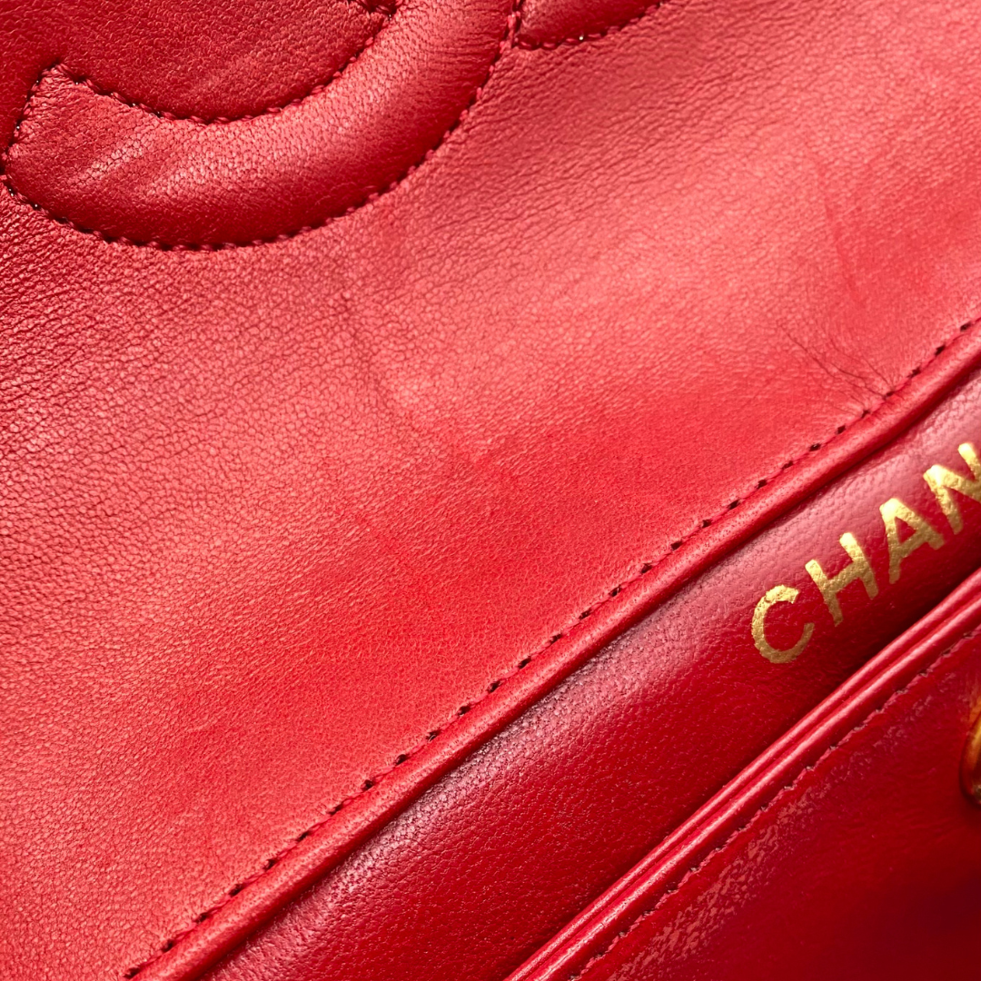 Hiroki, 1 Series Red Lambskin Horizon Flap Gold Hardware with seal only
