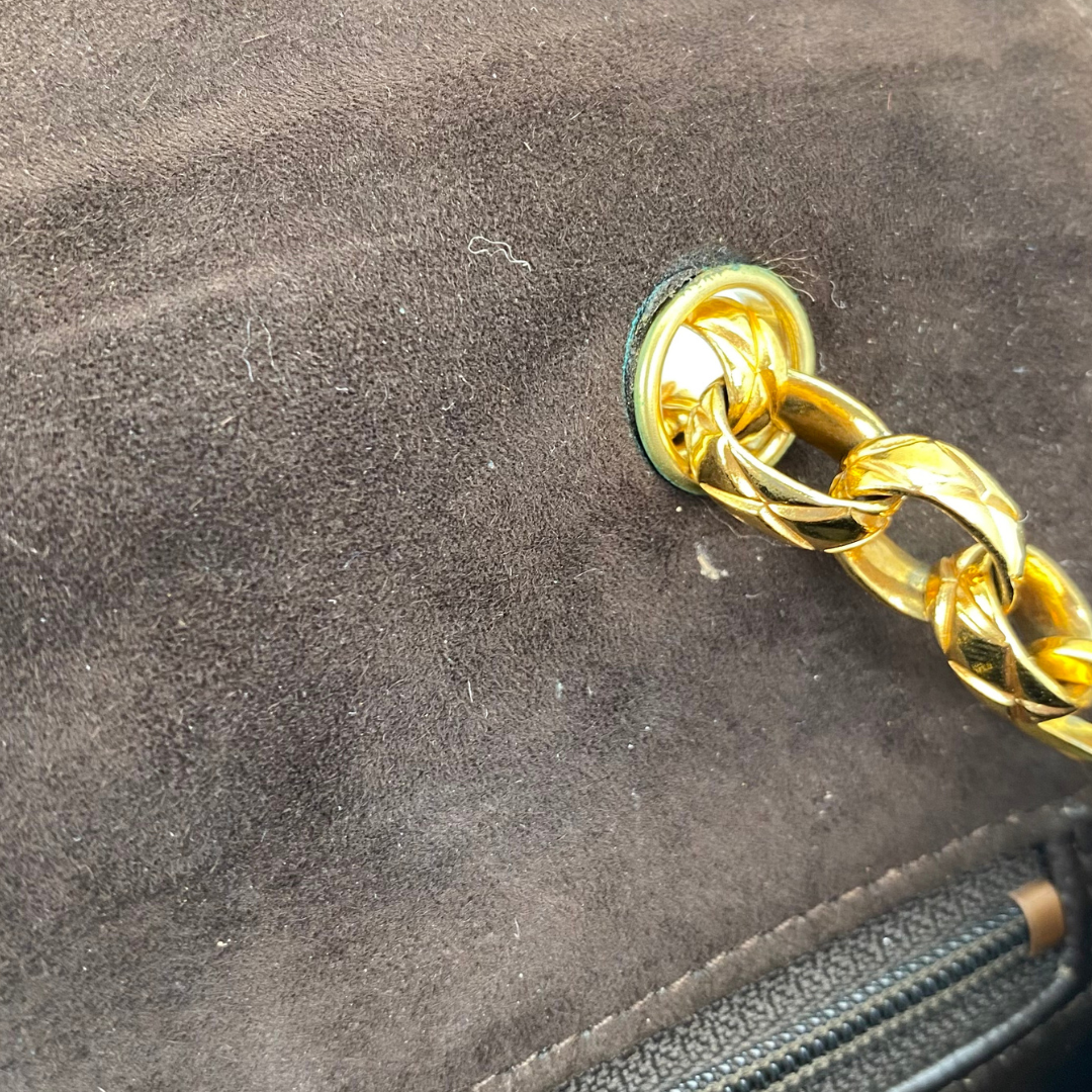 Vesper, 1 Series Mini Matelasse Bijou Chain Brown Suede Gold Hardware with seal only