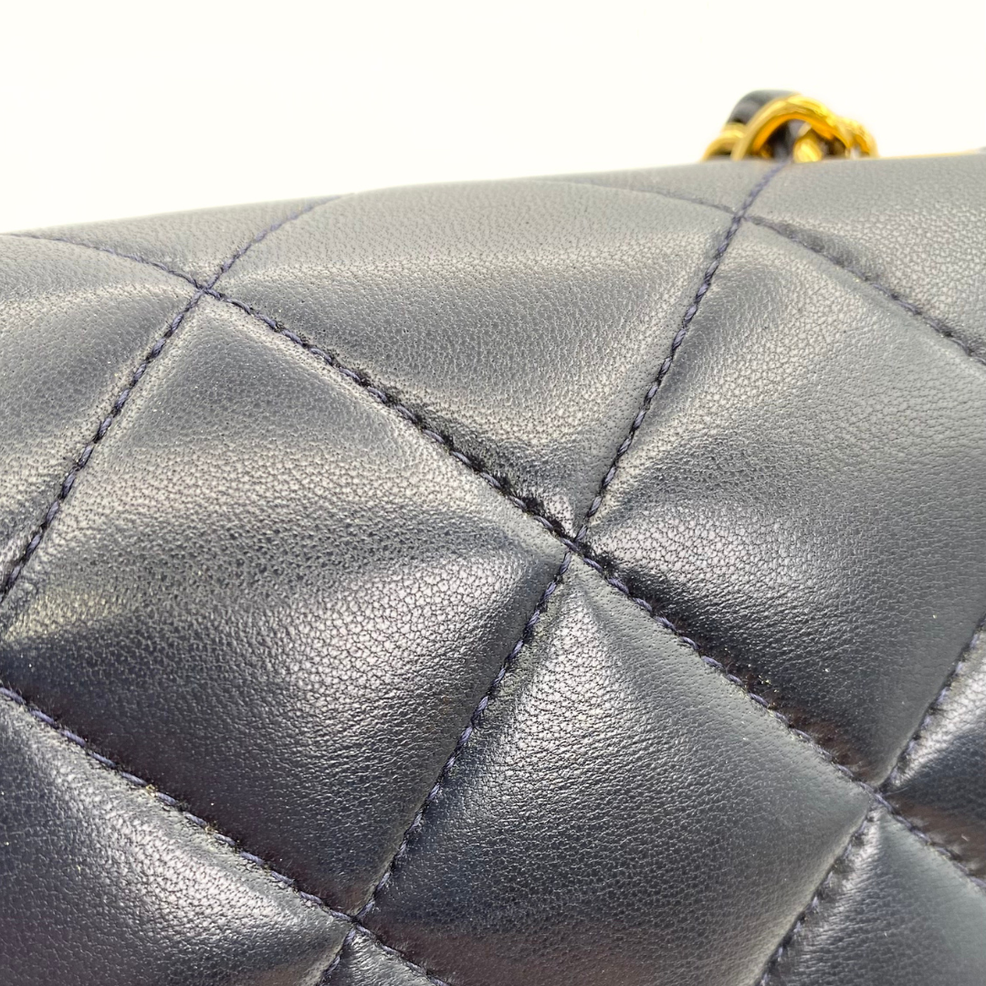 Ellis, 2 Series Medium Diana Navy Lambskin Gold Hardware with seal and card