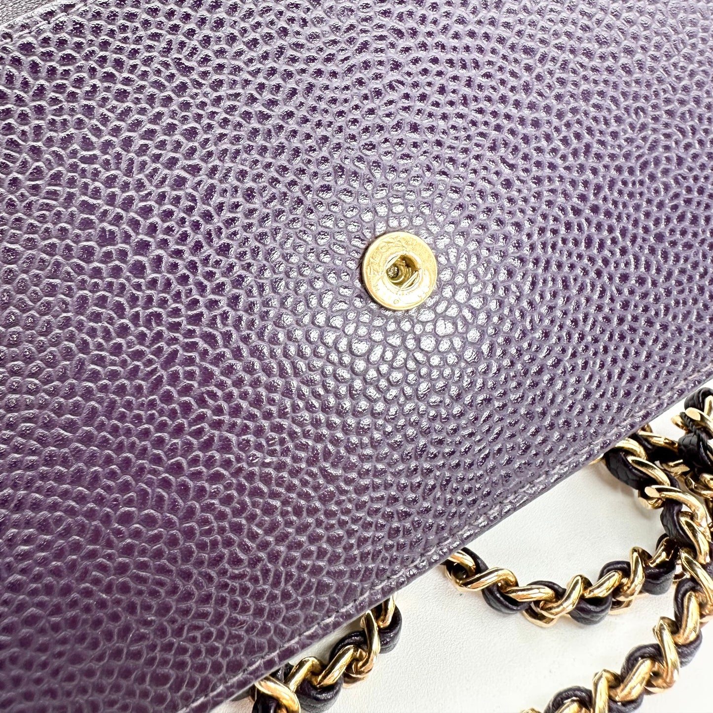 Anton, Vintage Authentic Chanel 6 series chain wallet purple caviar with seal