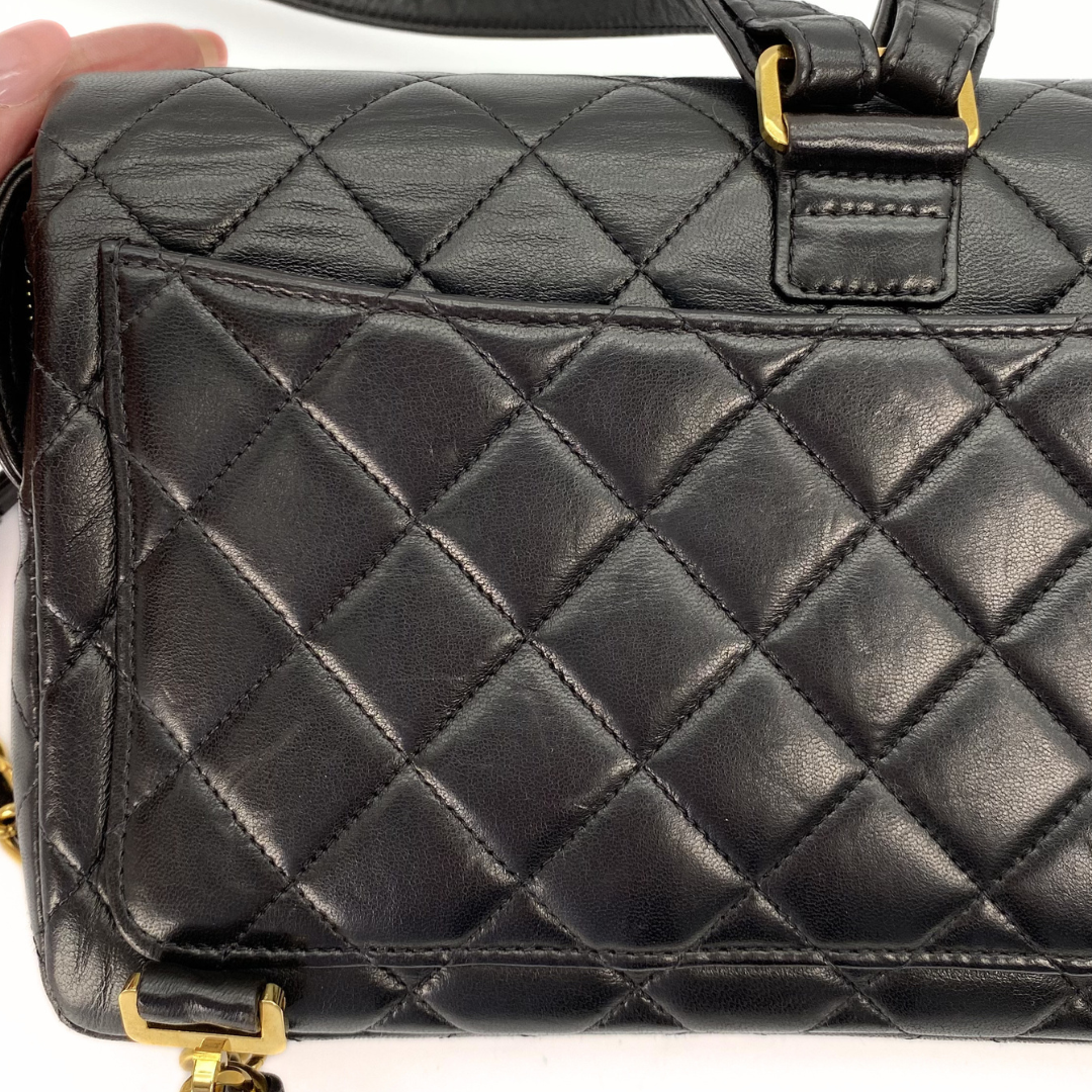 Cashel, 3 Series Matelasse 25 Backpack Black Lambskin with seal and card