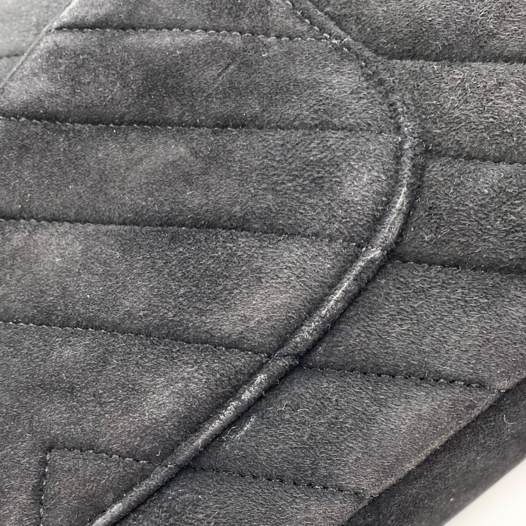 Jiho, 1 Series Medium Classic Flap Chevron Black Suede with seal and card