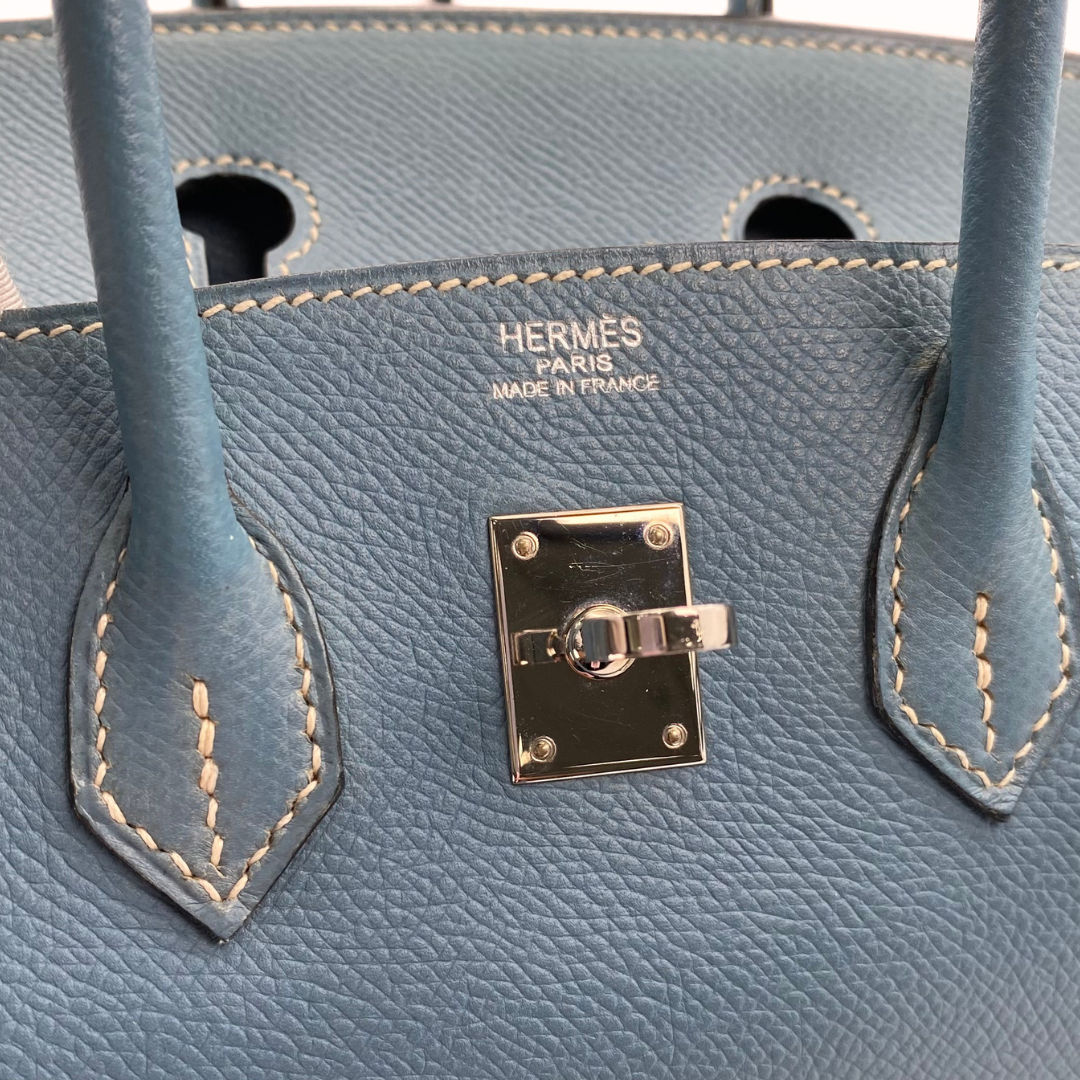Romilly, 2006 Birkin 25 Blue Jean Veau Epsom Palladium Hardware with stamp □J