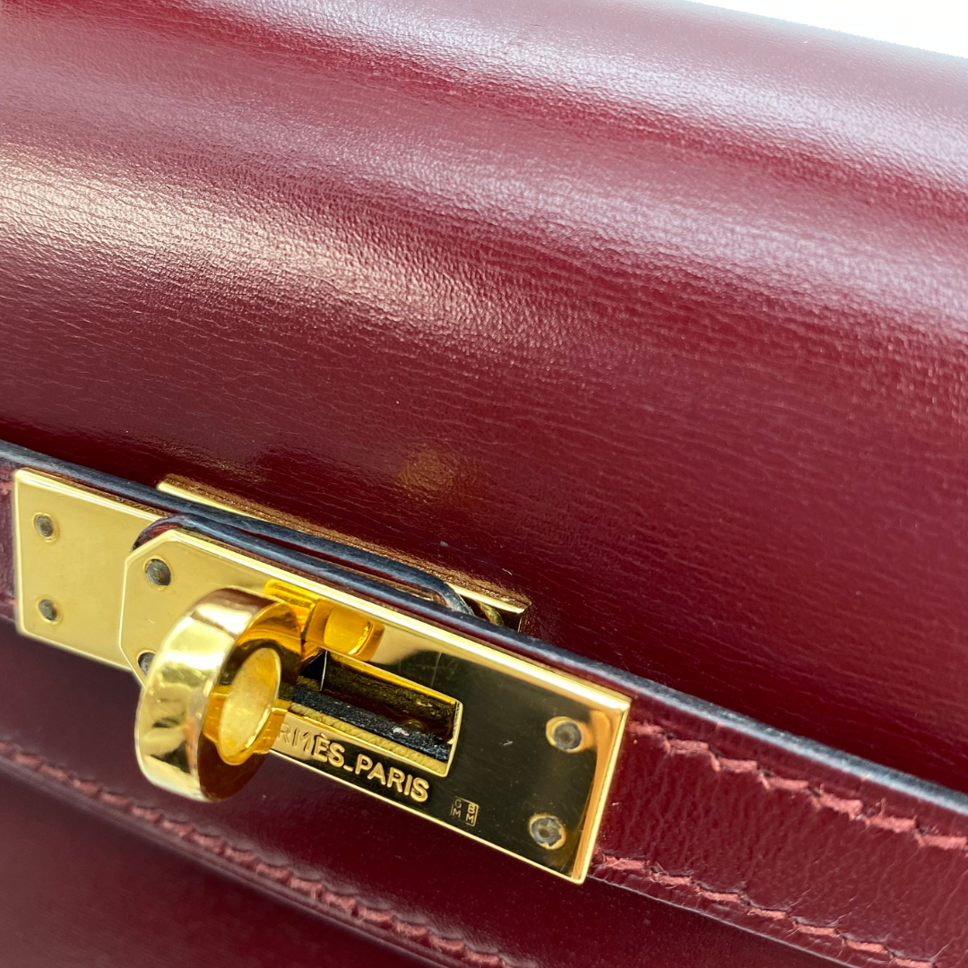 Kumala, 1989 Mini Kelly 20 Boxcalf Rouge Ash with stamp 〇S