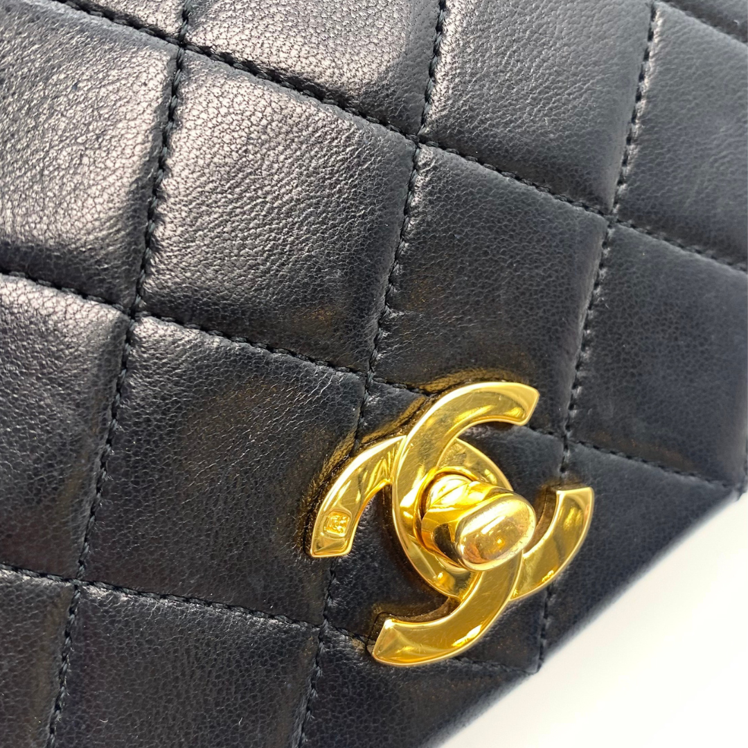 Evadne, 1 Series Small Full Flap Black Lambskin with seal and card