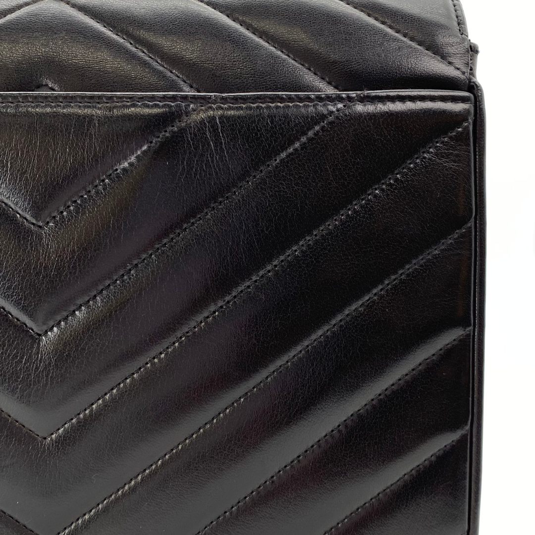 Eunho, 2 Series Single Flap Chevron Black Lambskin with seal and card