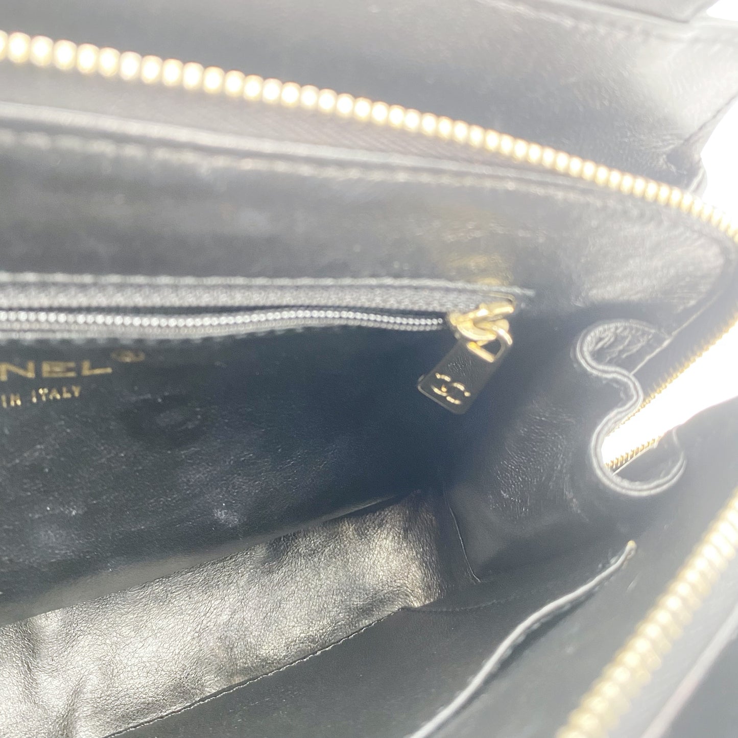 Timothy, Vintage Authentic Chanel 7 series matelasse black lambskin mini tote with seal only