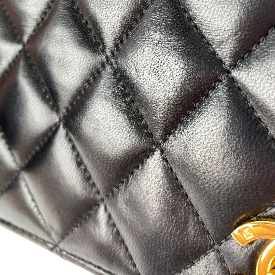 Boris, 6 Series Small Full Flap Black Lambskin with seal and card