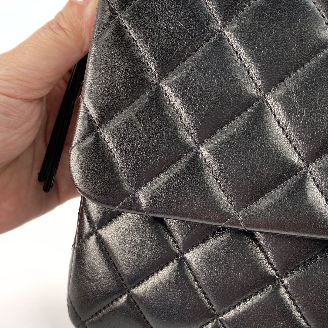 Cashel, 3 Series Matelasse 25 Backpack Black Lambskin with seal and card