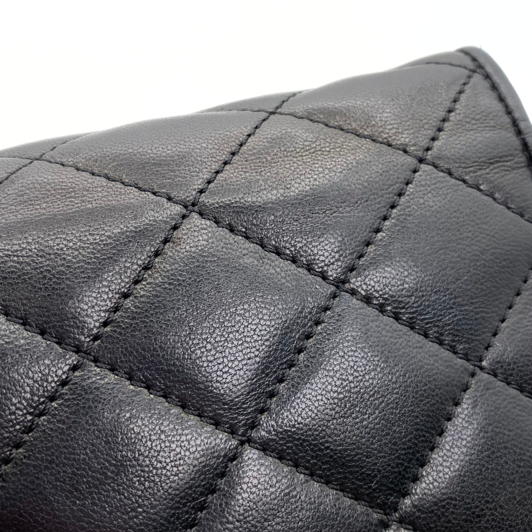Arina, 3 Series Paris Black Lambskin Wallet On Chain with seal and card