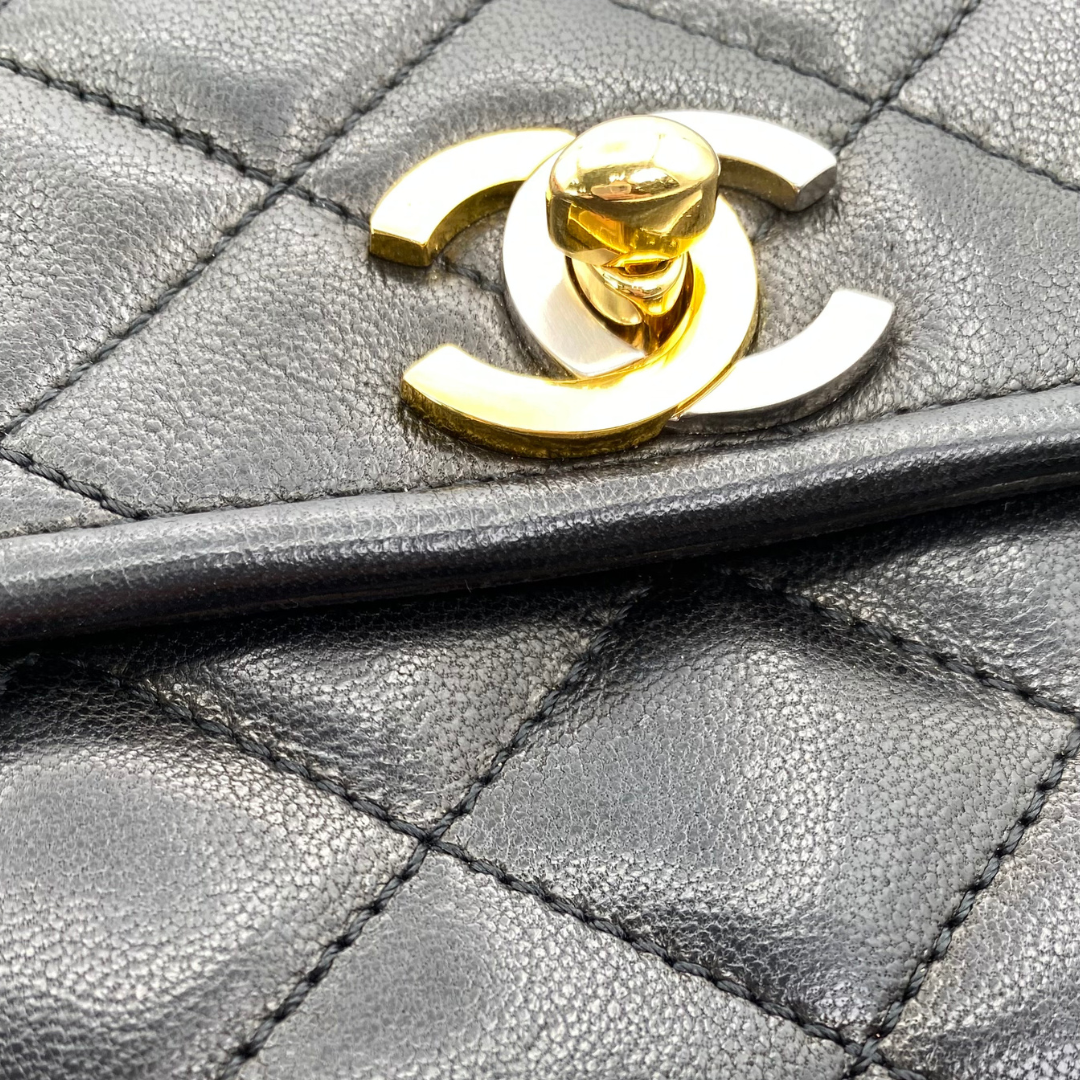 Arina, 3 Series Paris Black Lambskin Wallet On Chain with seal and card