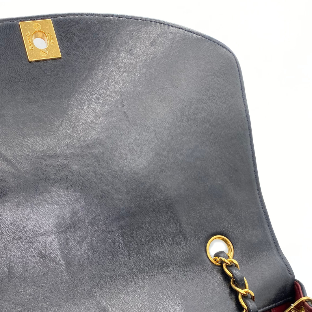 Ellis, 2 Series Medium Diana Navy Lambskin Gold Hardware with seal and card
