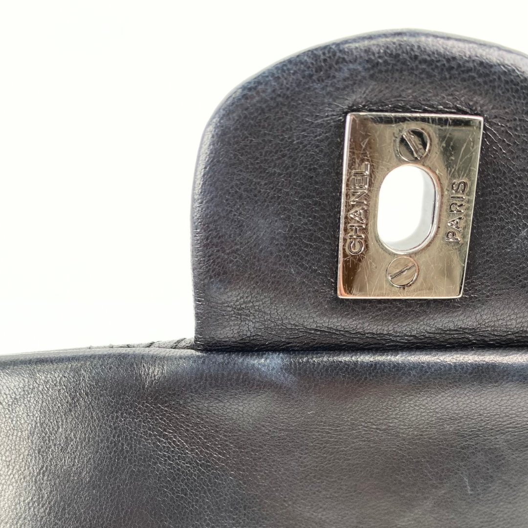 Ruelle, 10 Series Camellia Icon Motif Black Lambskin with seal only