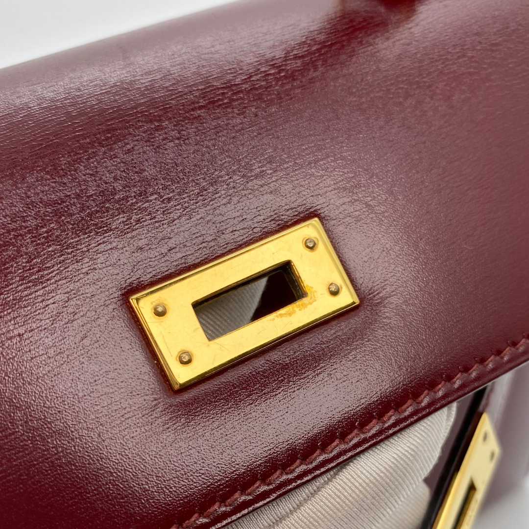 Kumala, 1989 Mini Kelly 20 Boxcalf Rouge Ash with stamp 〇S