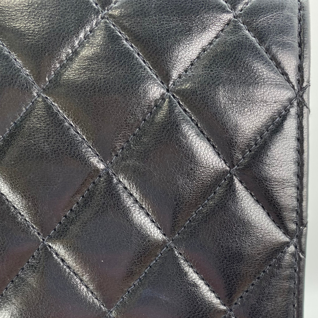 Boris, 6 Series Small Full Flap Black Lambskin with seal and card