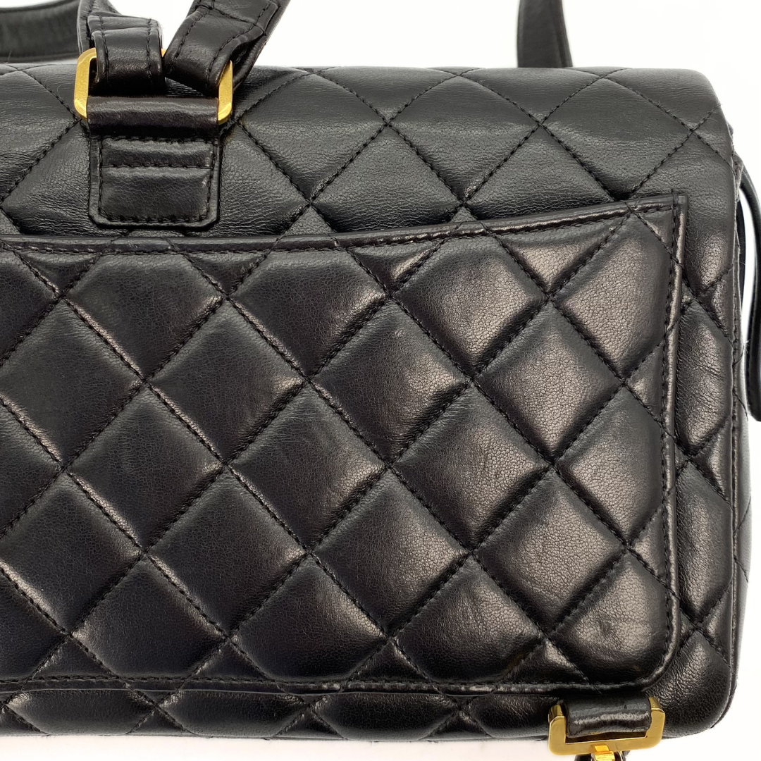 Cashel, 3 Series Matelasse 25 Backpack Black Lambskin with seal and card