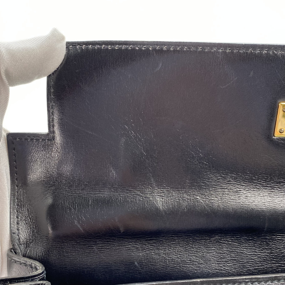 Malin, 1966 Kely 32 Retourne Black Boxcalf with stamp V