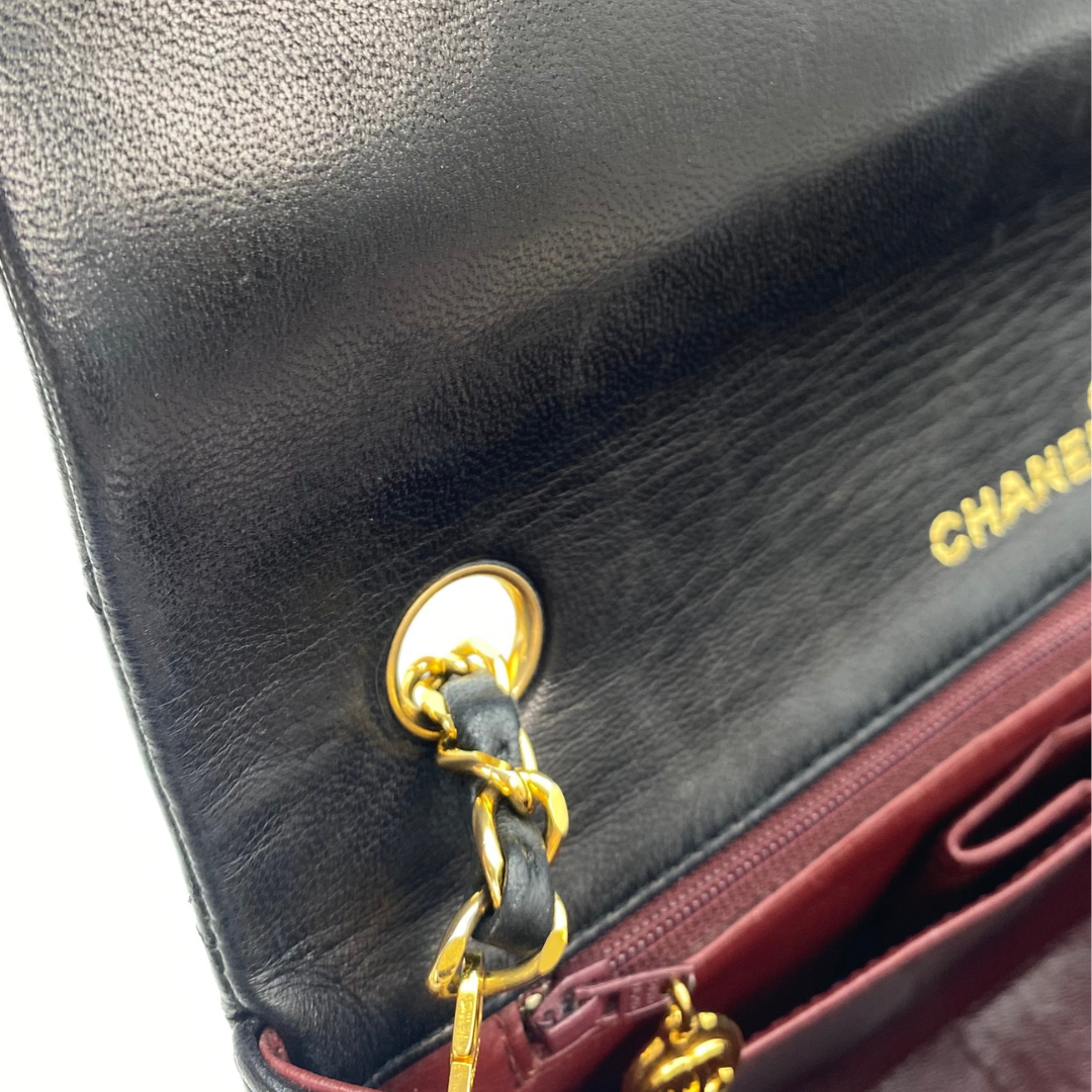Evadne, 1 Series Small Full Flap Black Lambskin with seal and card