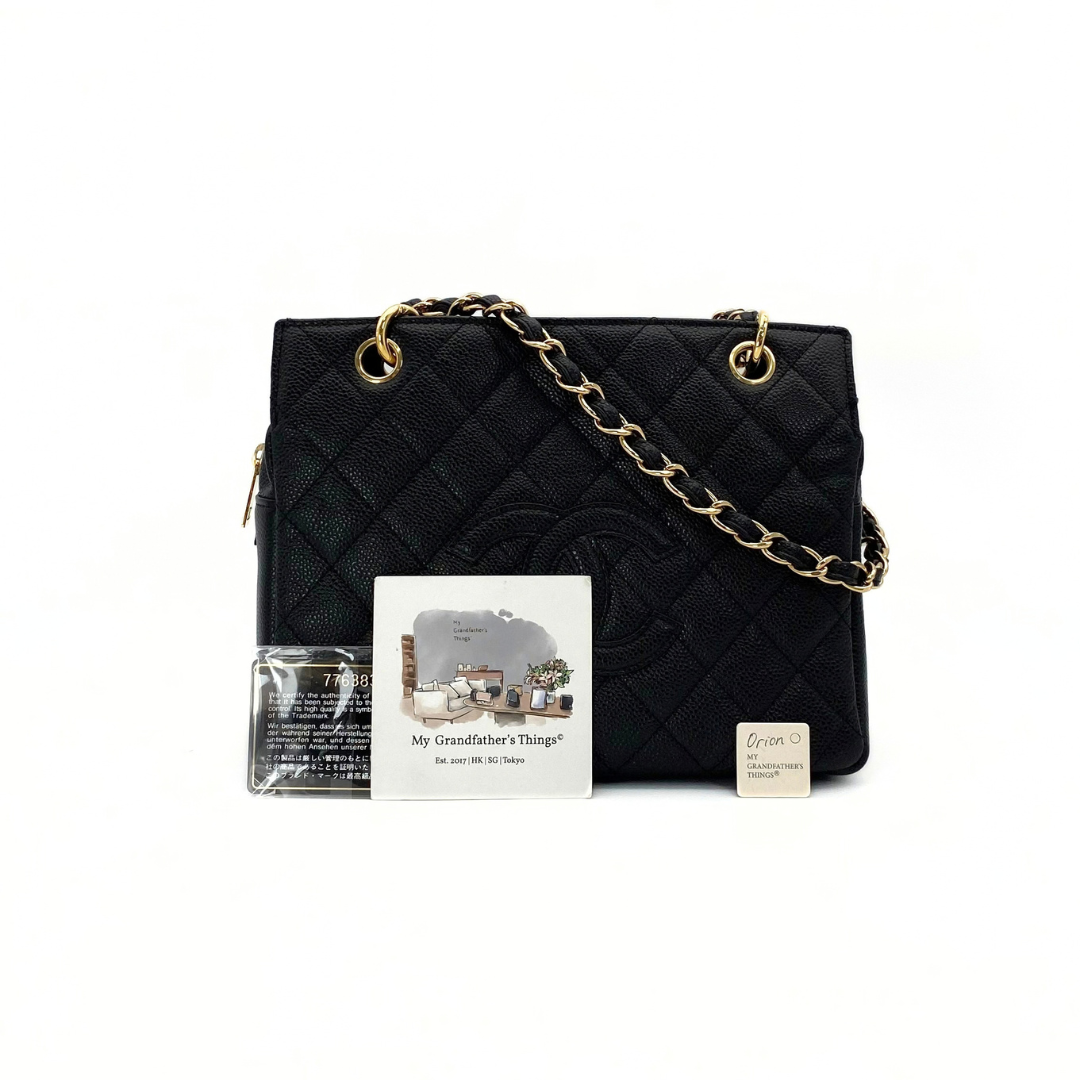 Orion, 7 Series Tote Black Caviar Gold Hardware with seal and card