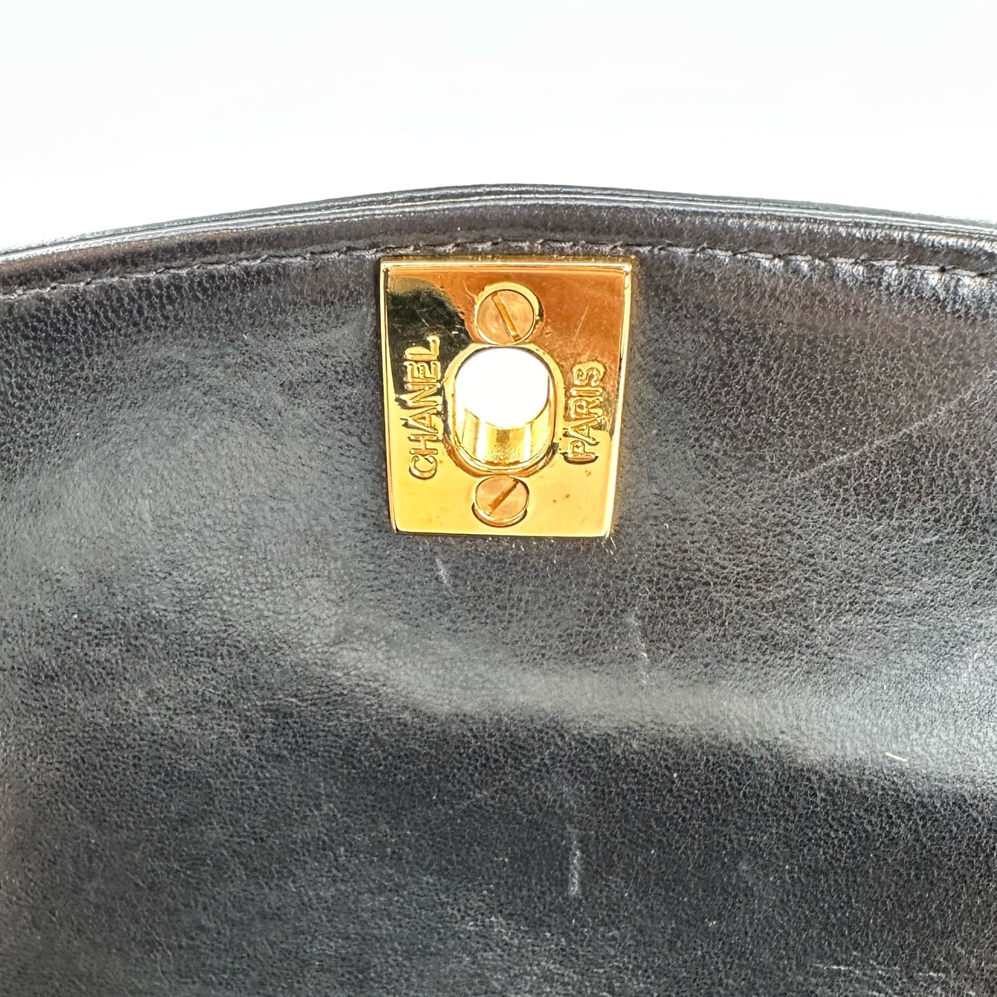 Sumayah, Vintage Authentic Chanel 3 series small black lambskin diana with seal and card