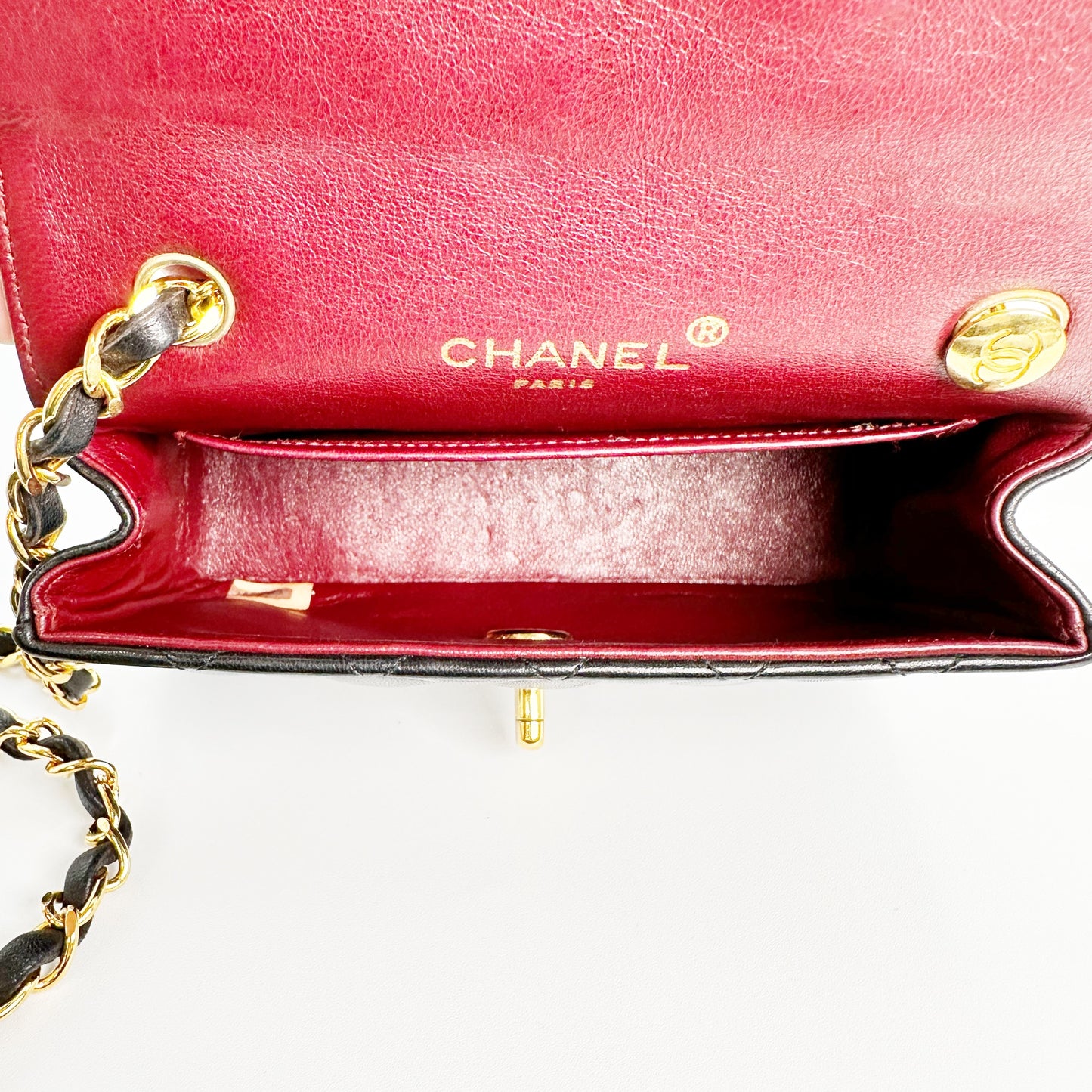 Chinatsu, Vintage Authentic Chanel 1 series mini matelasse black lambskin with seal and card