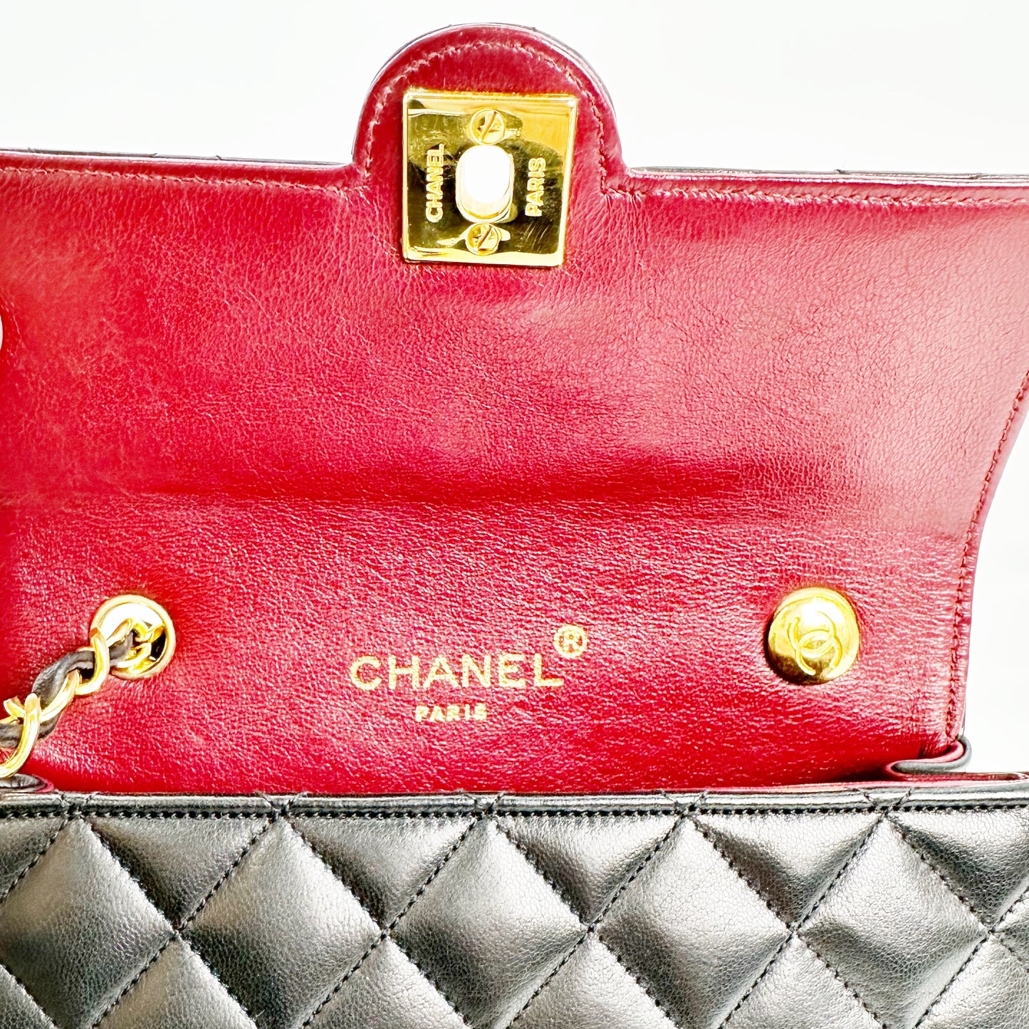 Chinatsu, Vintage Authentic Chanel 1 series mini matelasse black lambskin with seal and card