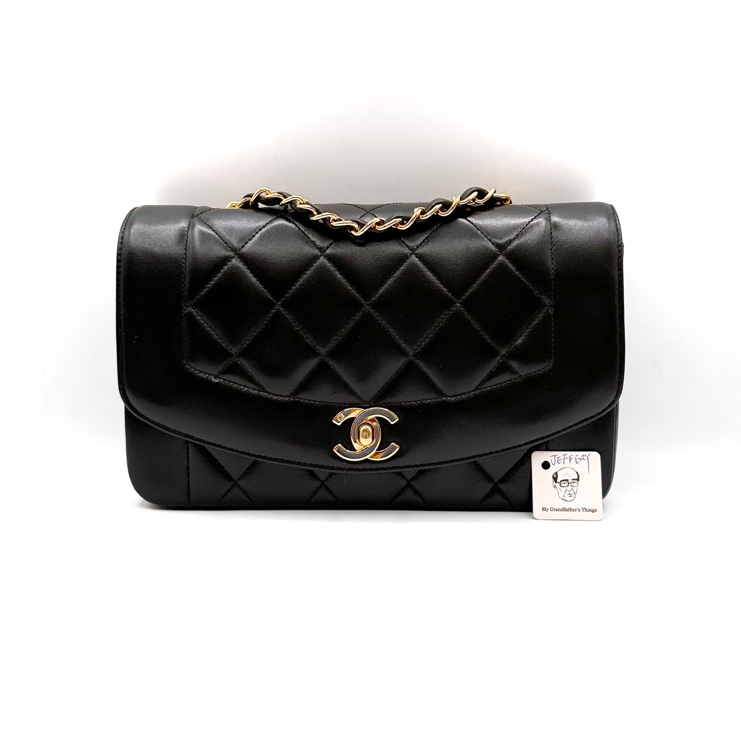 Jeffery, Vintage Authentic Chanel 2 series small black lambskin Diana with seal