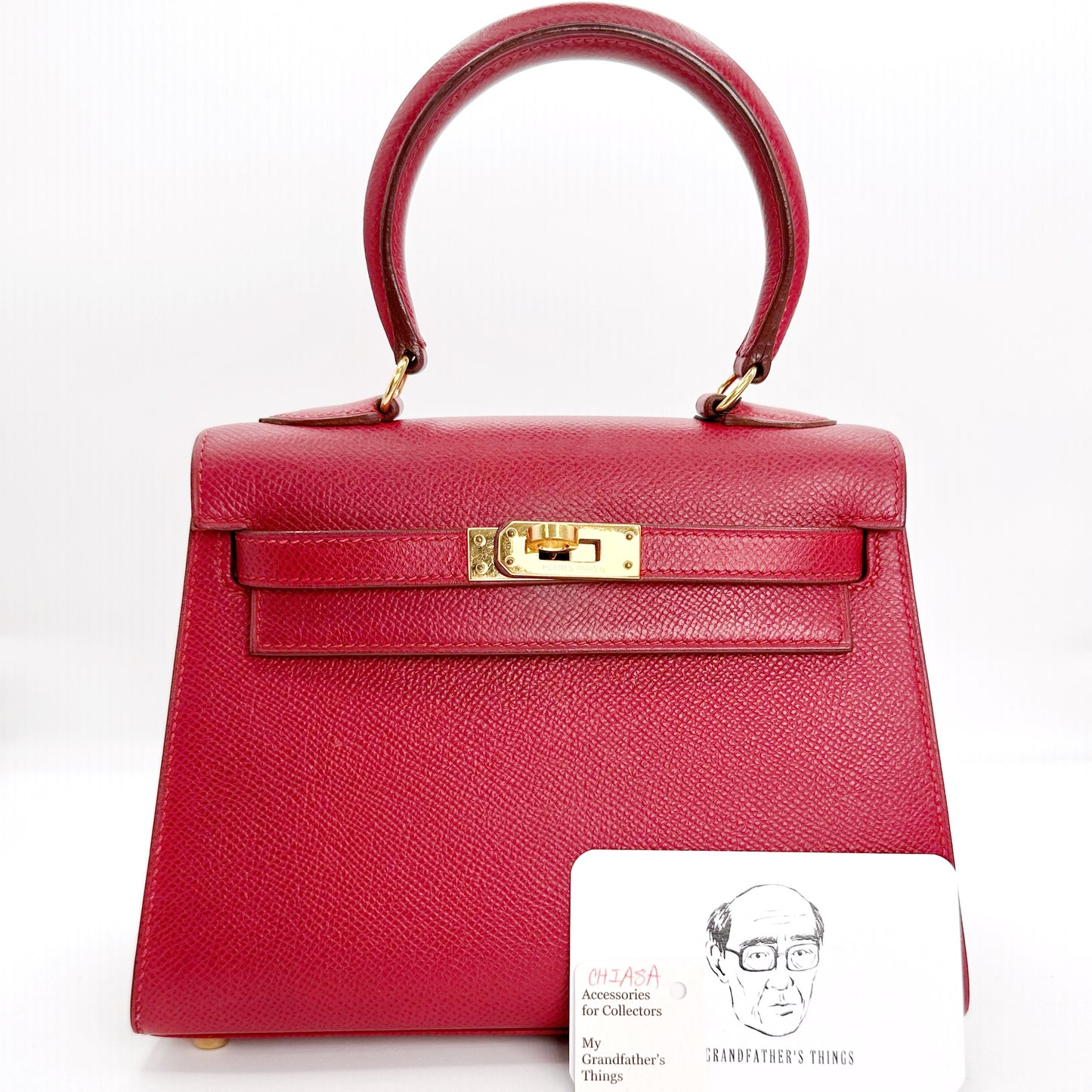 Chiasa, Vintage Authentic Hermes ⭕Y 1995 kelly 20 top handle red courcheval sellier stitching with strap