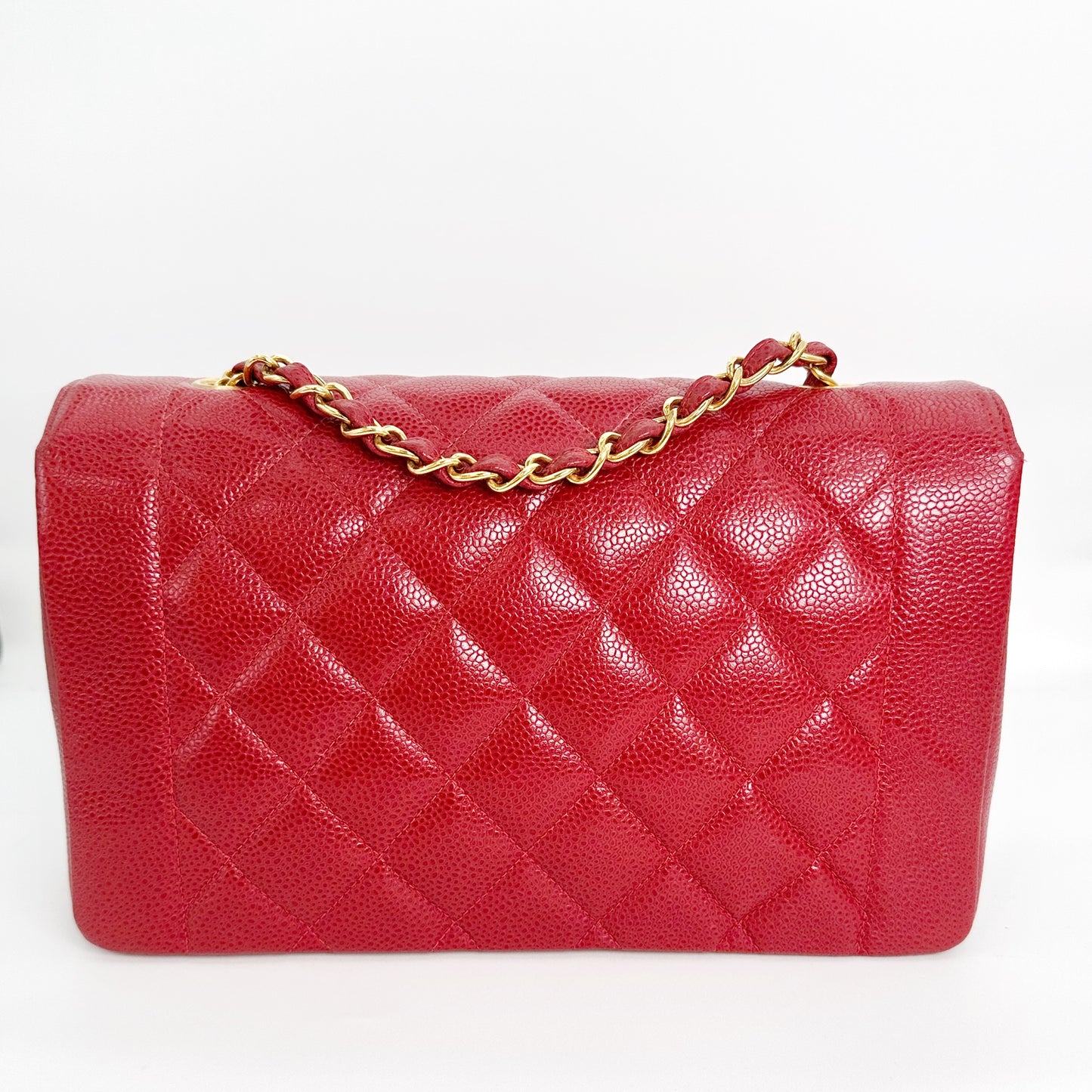 Etsuko, Vintage Authentic Chanel 3 series medium red caviar diana with serial and card