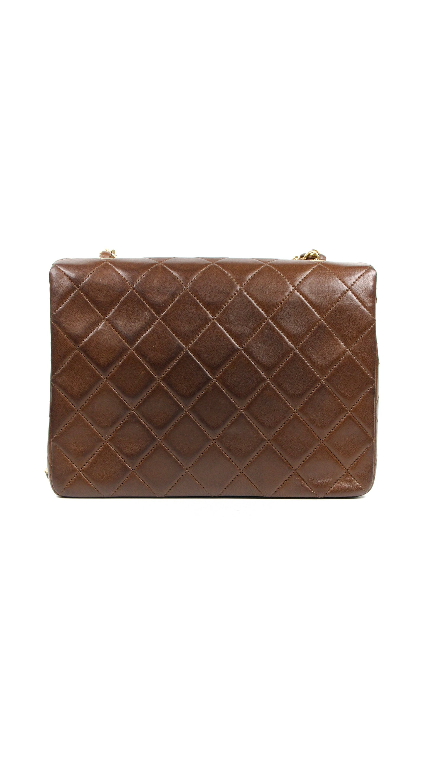 Carrine, Vintage Authentic Chanel 1 series 20cm brown lamb flap with serial and card