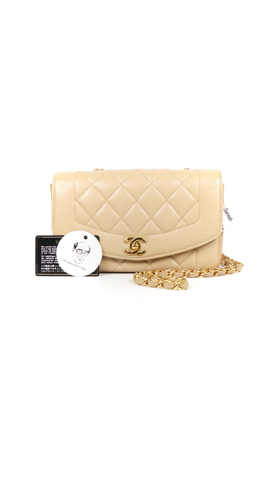 Ganesh, 3 series small black beige caviar Diana with dustbag, card and seal
