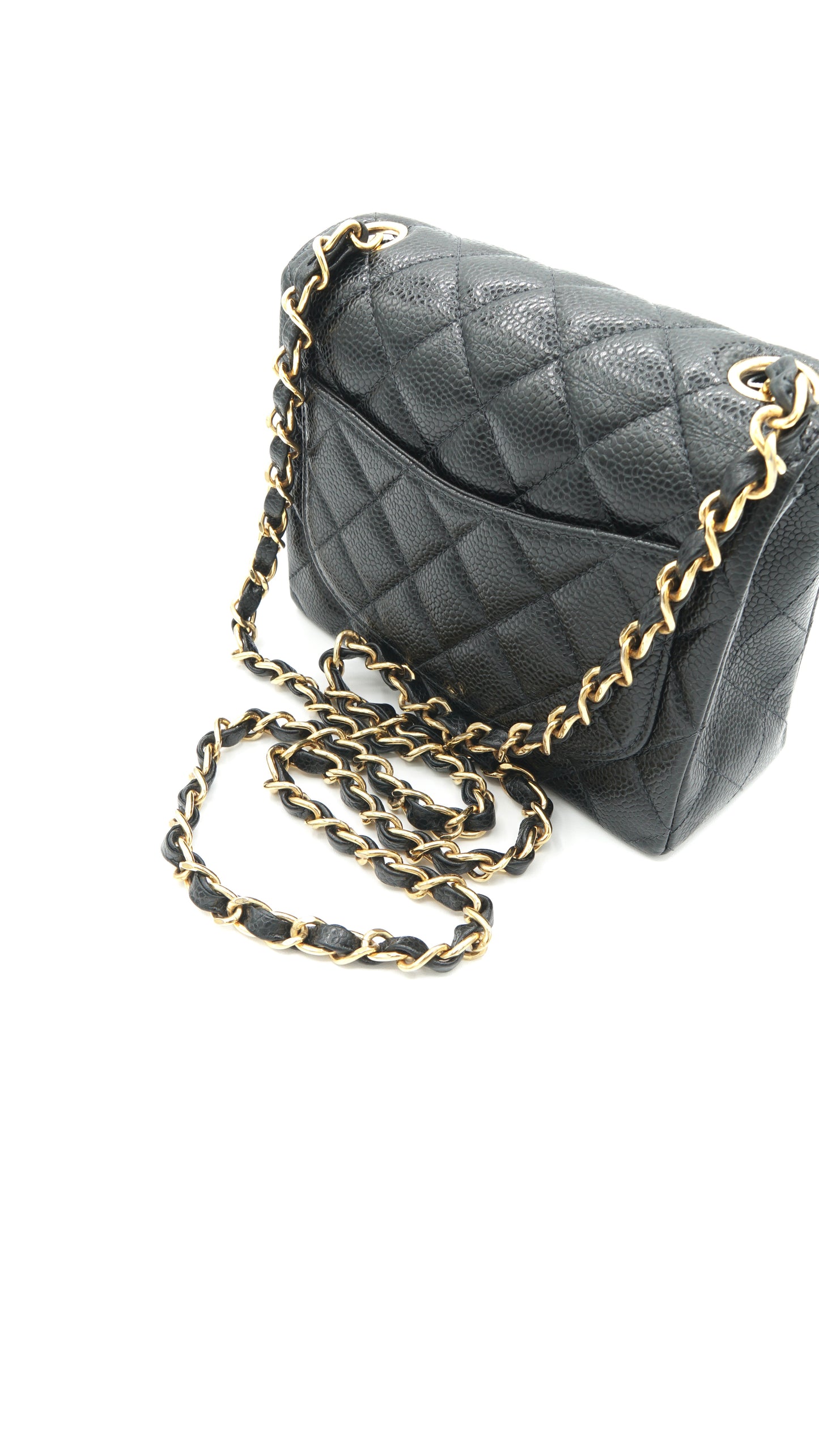 Helgi, Vintage Authentic Chanel 8 series 17cm mini square black caviar with seal and card
