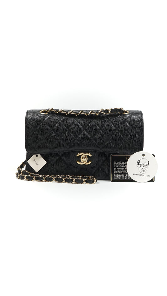 Hollis, 7 series small black caviar classic flap with seal and card