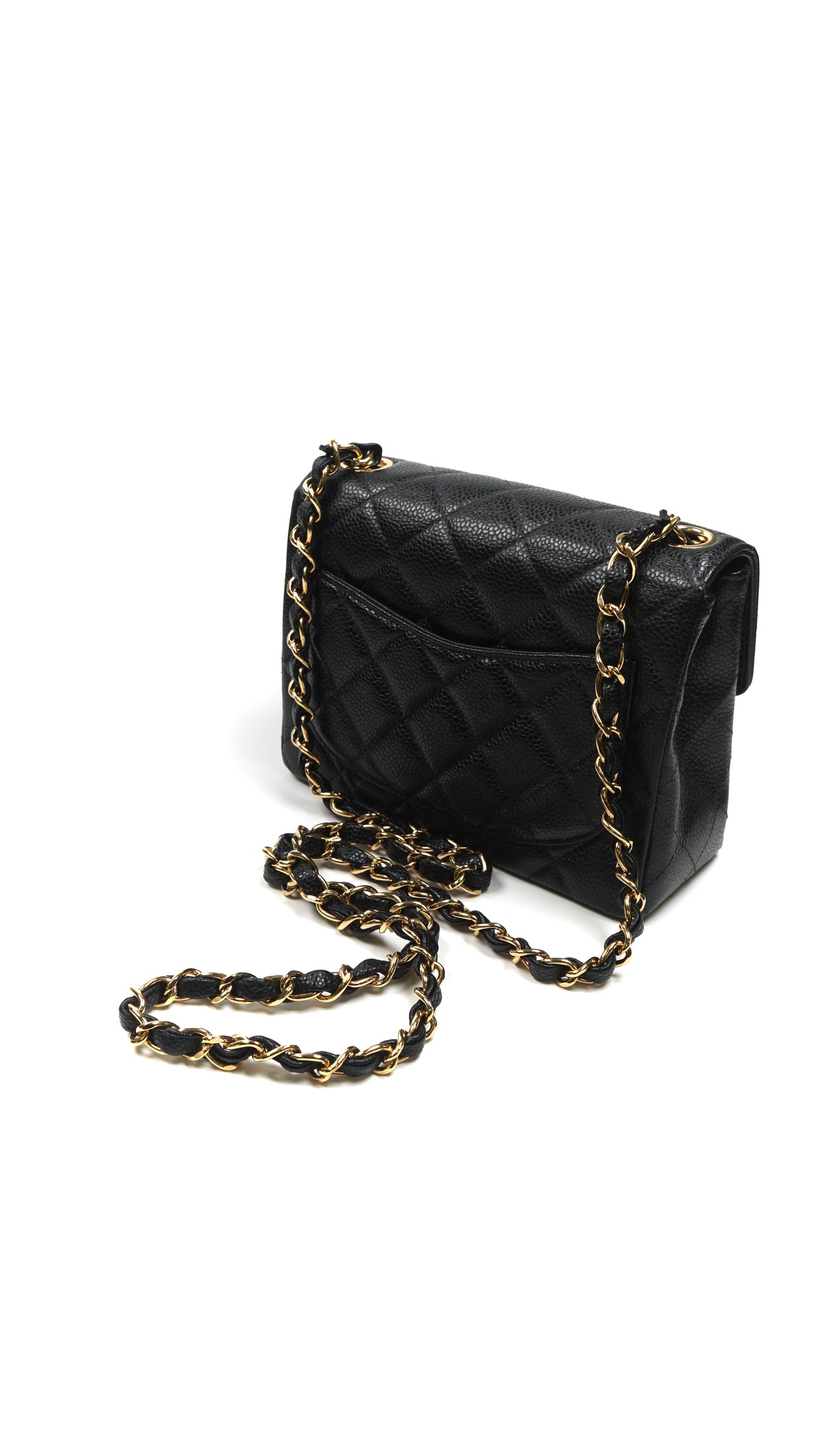 Ayra, Vintage Authentic Chanel 9 series 17cm square mini black caviar with seal and card