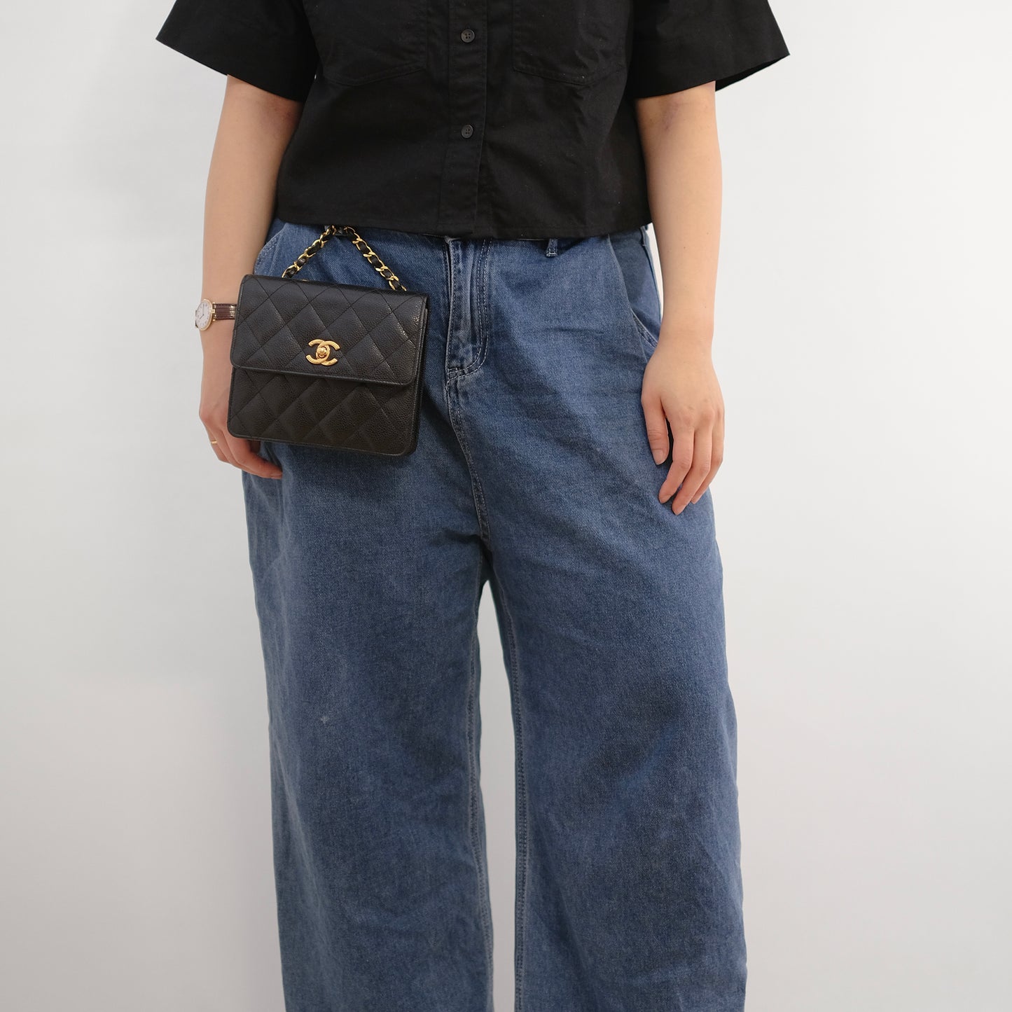 Hesse, 4 Series Matelasse Black Lambskin with seal and card