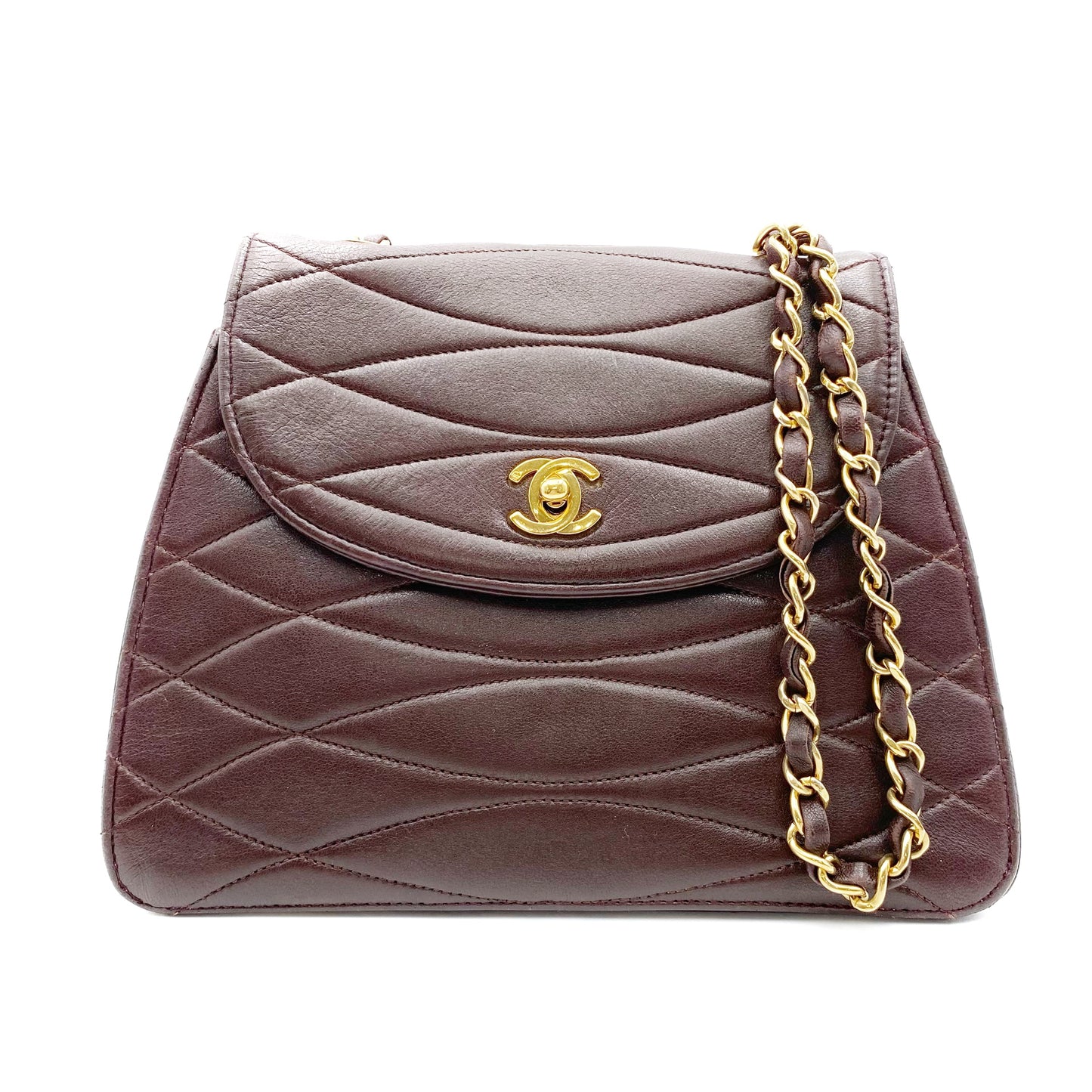 Kensley, Vintage Authentic Chanel 1 series chain brown lambskin with seal and card