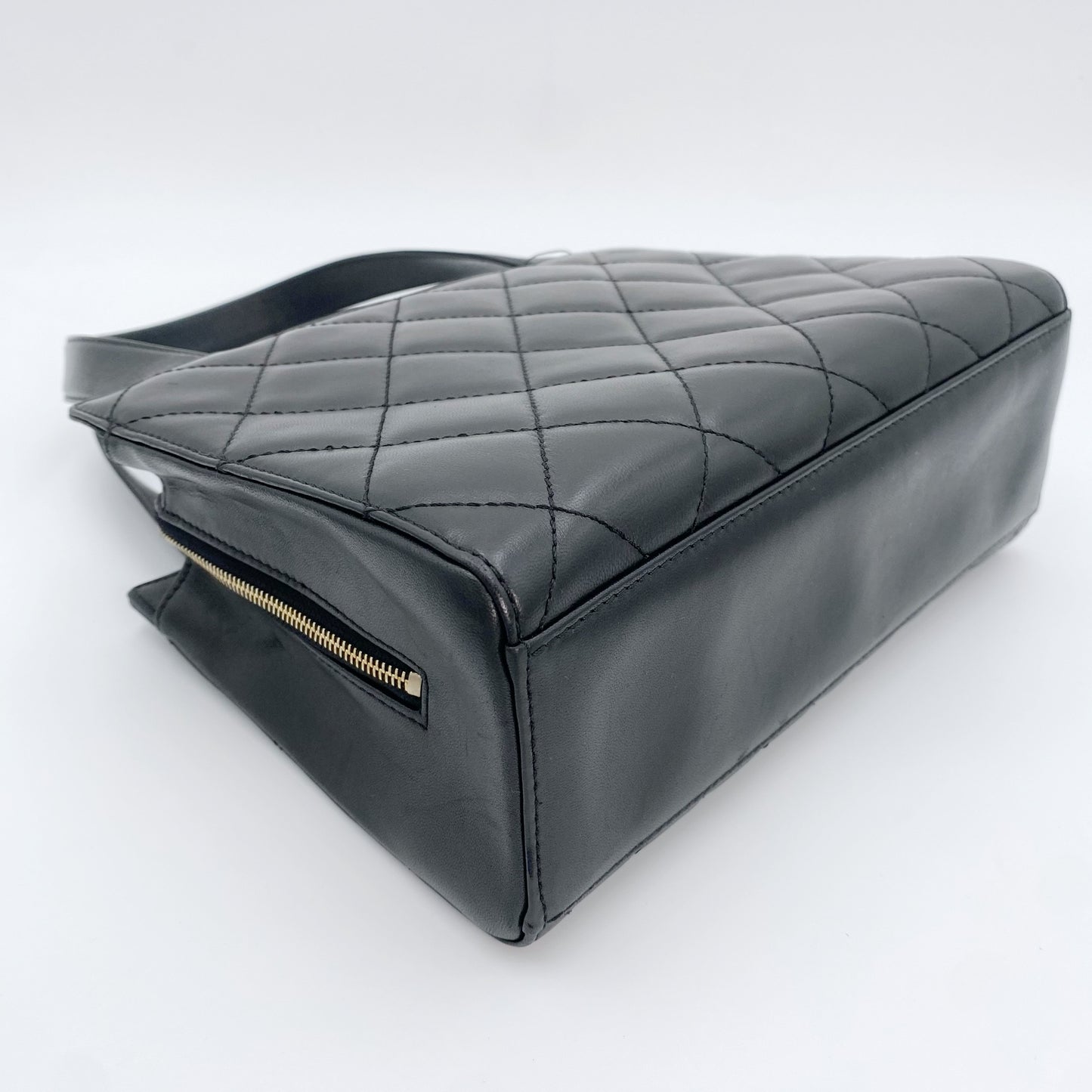 Timothy, Vintage Authentic Chanel 7 series matelasse black lambskin mini tote with seal only