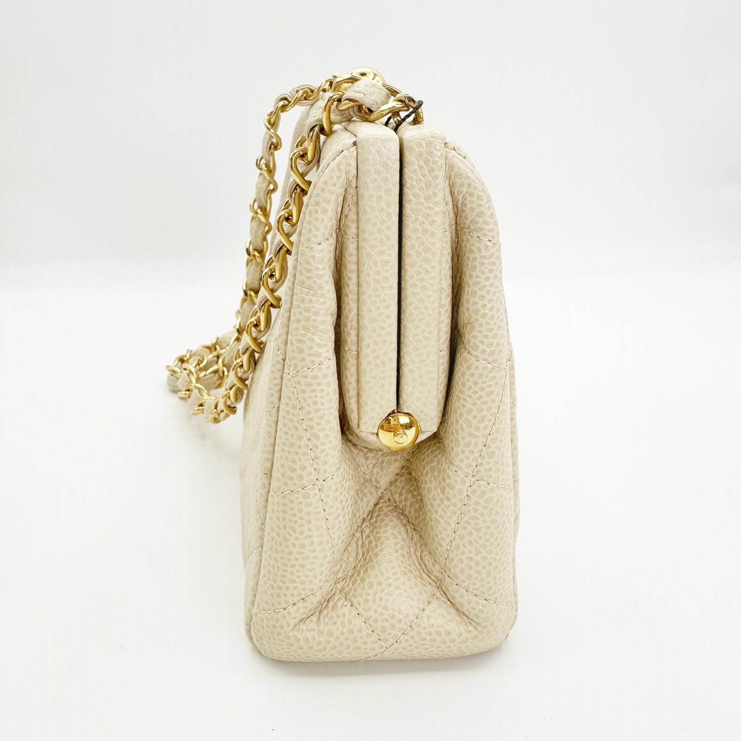 Juan, Vintage Authentic Chanel 3 series matelasse chain beige caviar with seal