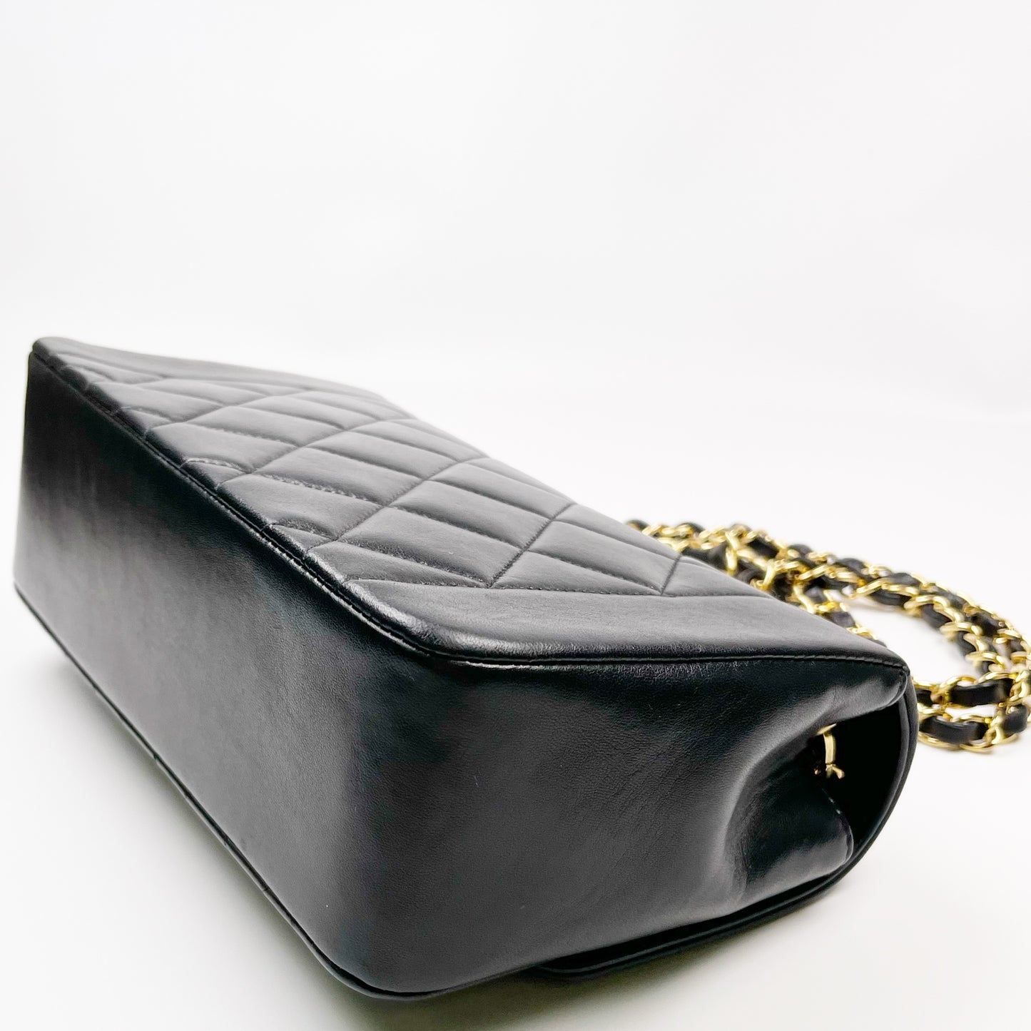 Henson, Vintage Authentic Chanel 4 series small black lambskin Diana with seal and card