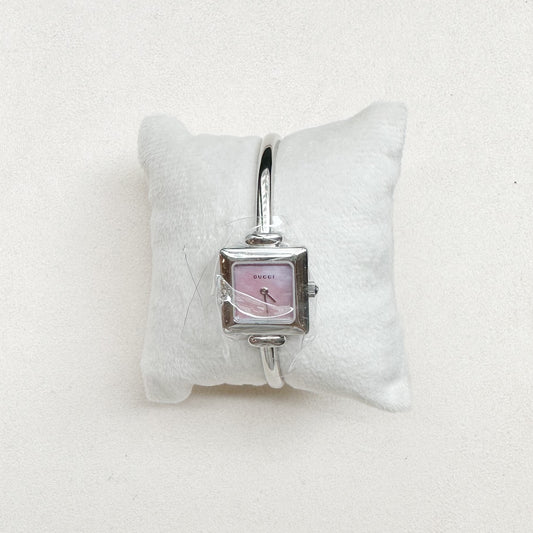 P - GUCCI12 - Gucci Bangle Watch 1900L 12524392 SS QZ Pink MOP dial