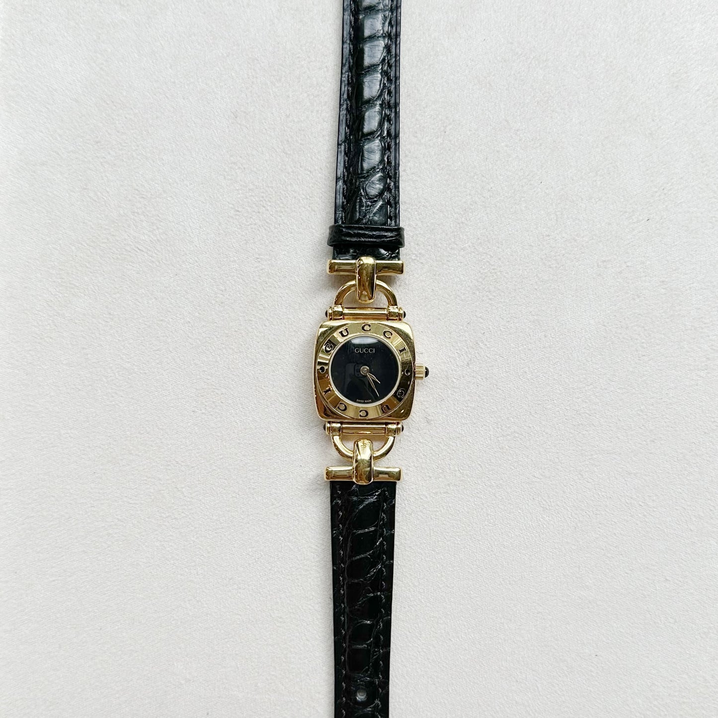 G - GUCCI3 - Gucci Horsebite 6300L 0181169 GP & leather QZ Black