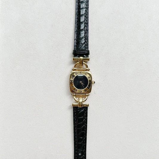 G - GUCCI3 - Gucci Horsebite 6300L 0181169 GP & leather QZ Black