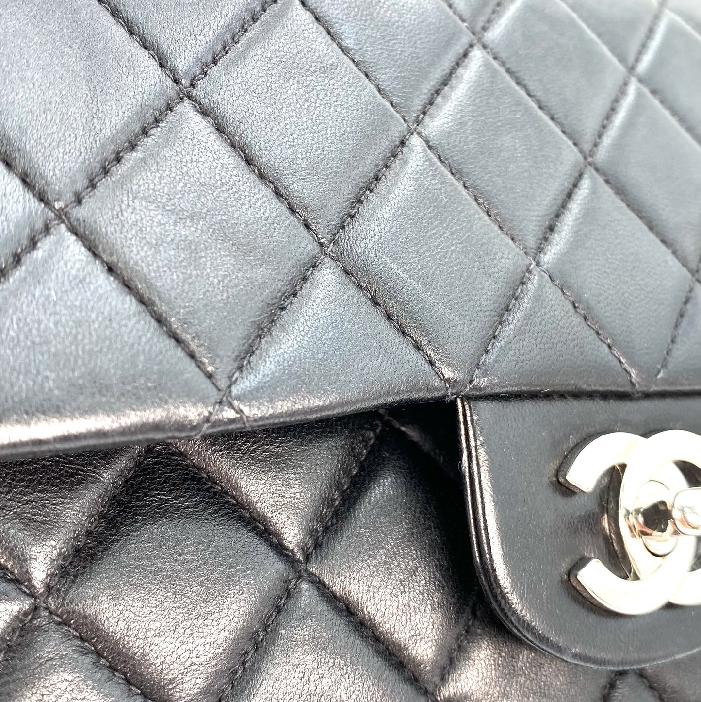 Virly, 7 Series Medium Classic Flap Black Lambskin Silver Hardware with seal and card