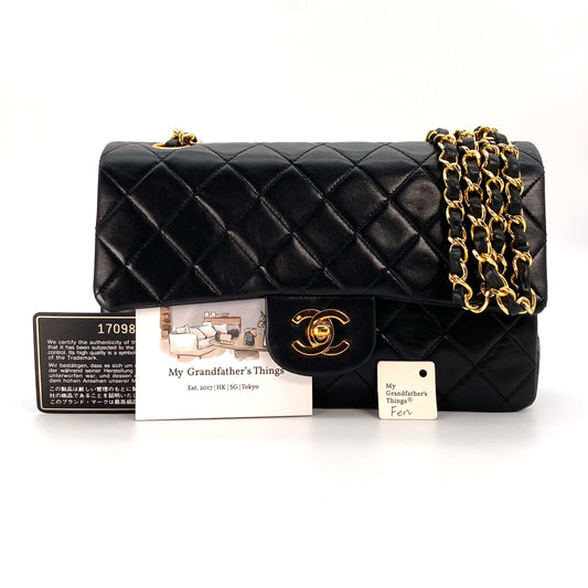 Fen, 1 Series Small Classic Flap Black Lambskin Gold Hardware with seal and card