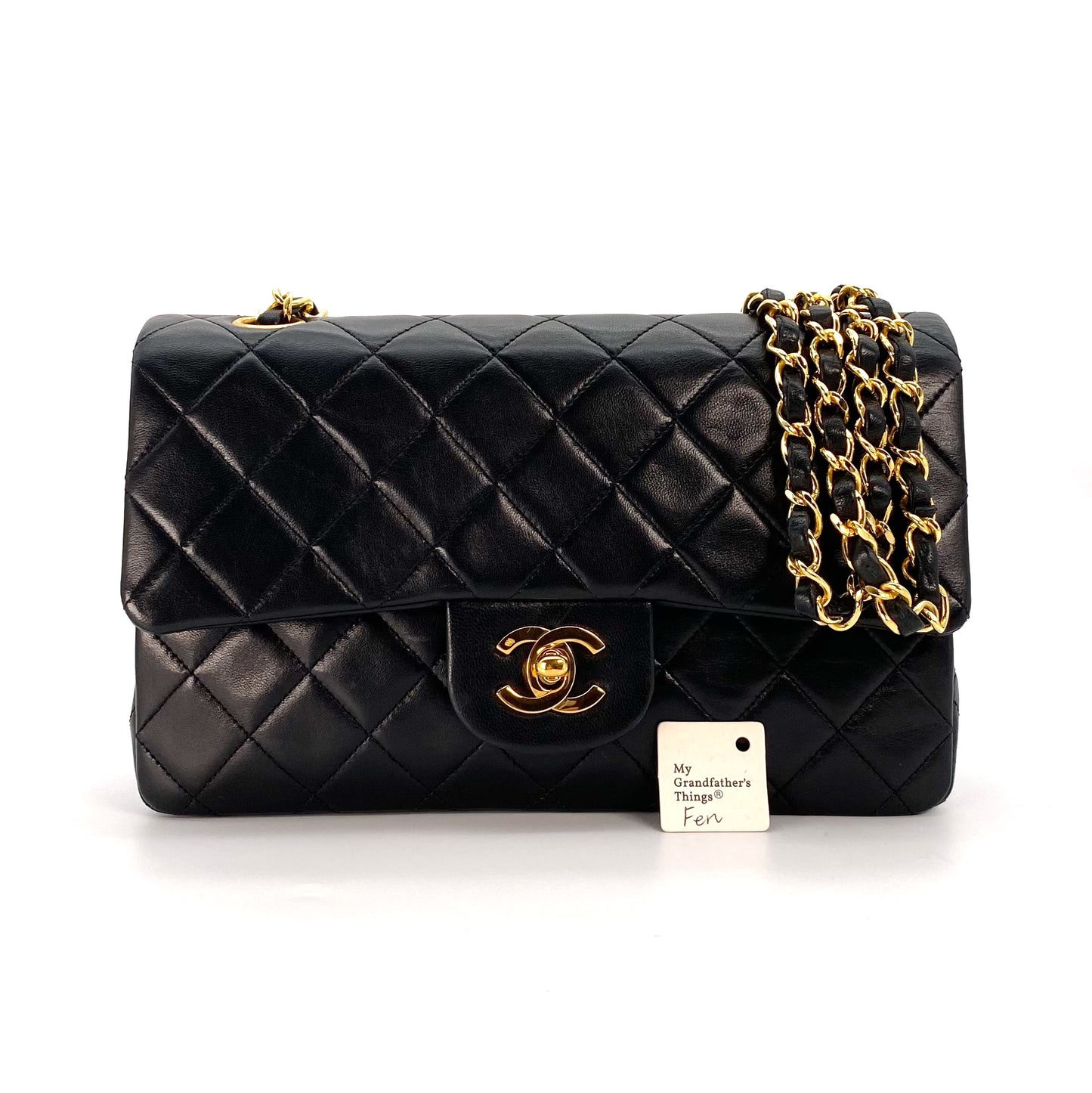 Fen, 1 Series Small Classic Flap Black Lambskin Gold Hardware with seal and card