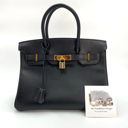 Luffy, Vintage Authentic Hermes 🟥E 2001 birkin 30 black ardennes GHW with chain, clochette, and key