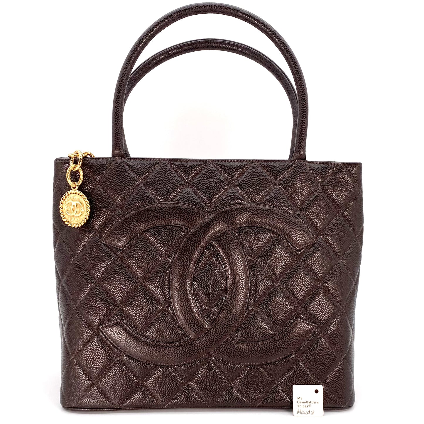 Maudy, 7 Series Medallion Brown Caviar Tote with seal and card