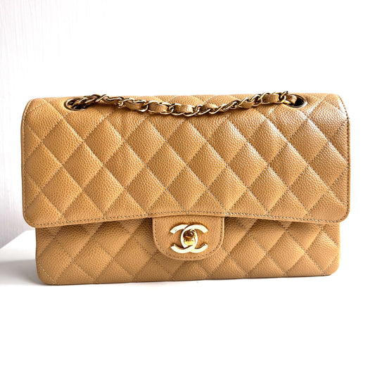 Annalise, 8 series medium classic flap beige caviar with seal and card